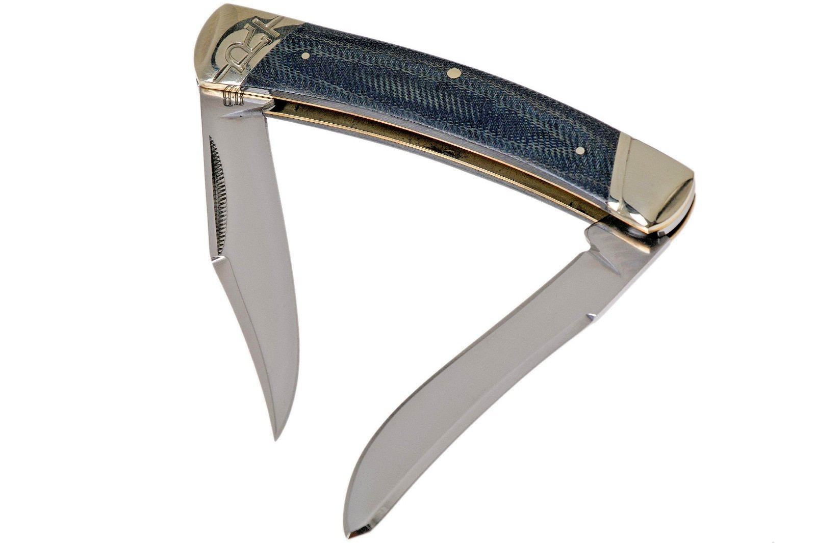 Large Moose Pocket Knife by Rough Ryder, T10 Carbon Steel, Denim Micarta Handles gallery
