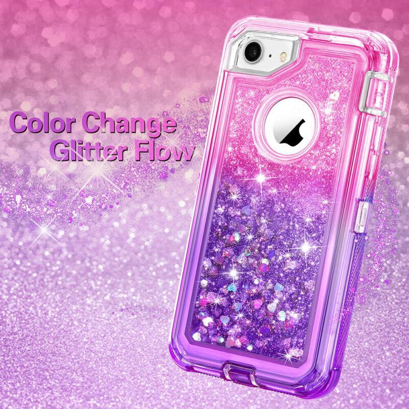 For iPhone SE2 6 7 8 & Plus Shockproof Liquid Glitter Bling Defender Case Cover gallery