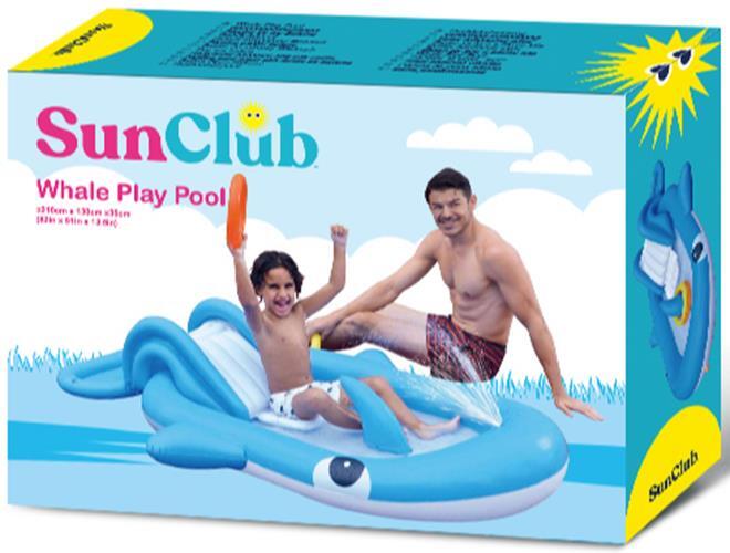 New SUN CLUB Whale PLAY POOL Inflatable w/ Slide + Water Sprayer + Ring Toss NIB gallery