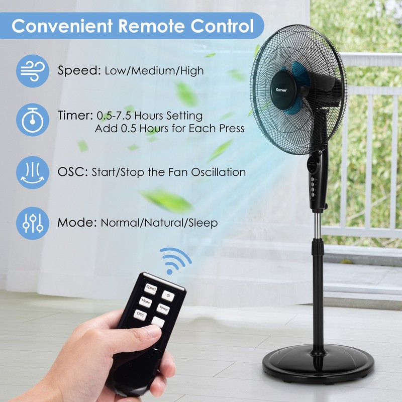 Costway 16" Adjustable Oscillating Pedestal Fan Dual Blades w/ Remote Control gallery