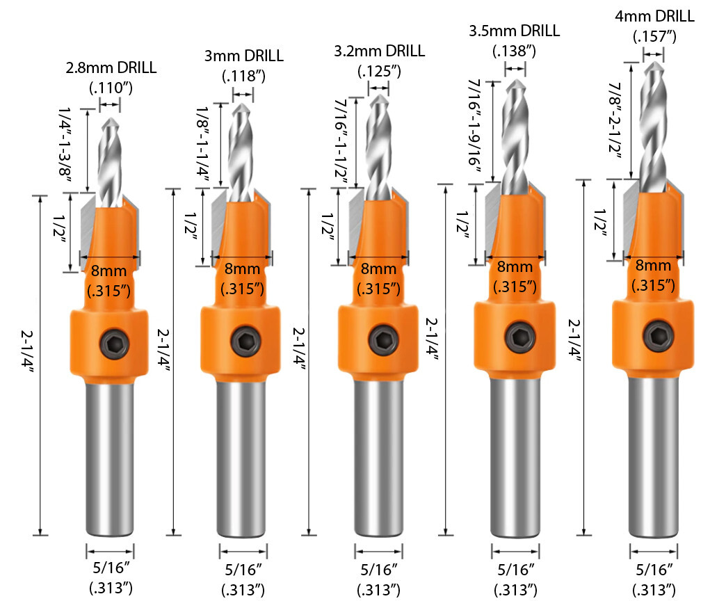 5 PIECE 8mm Adjustable Counterbore Countersink Drills Bits Countersunk Drill Bit gallery