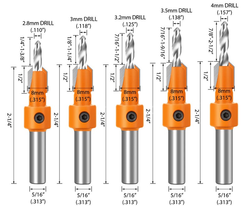 5 PIECE 8mm Adjustable Counterbore Countersink Drills Bits Countersunk Drill Bit gallery