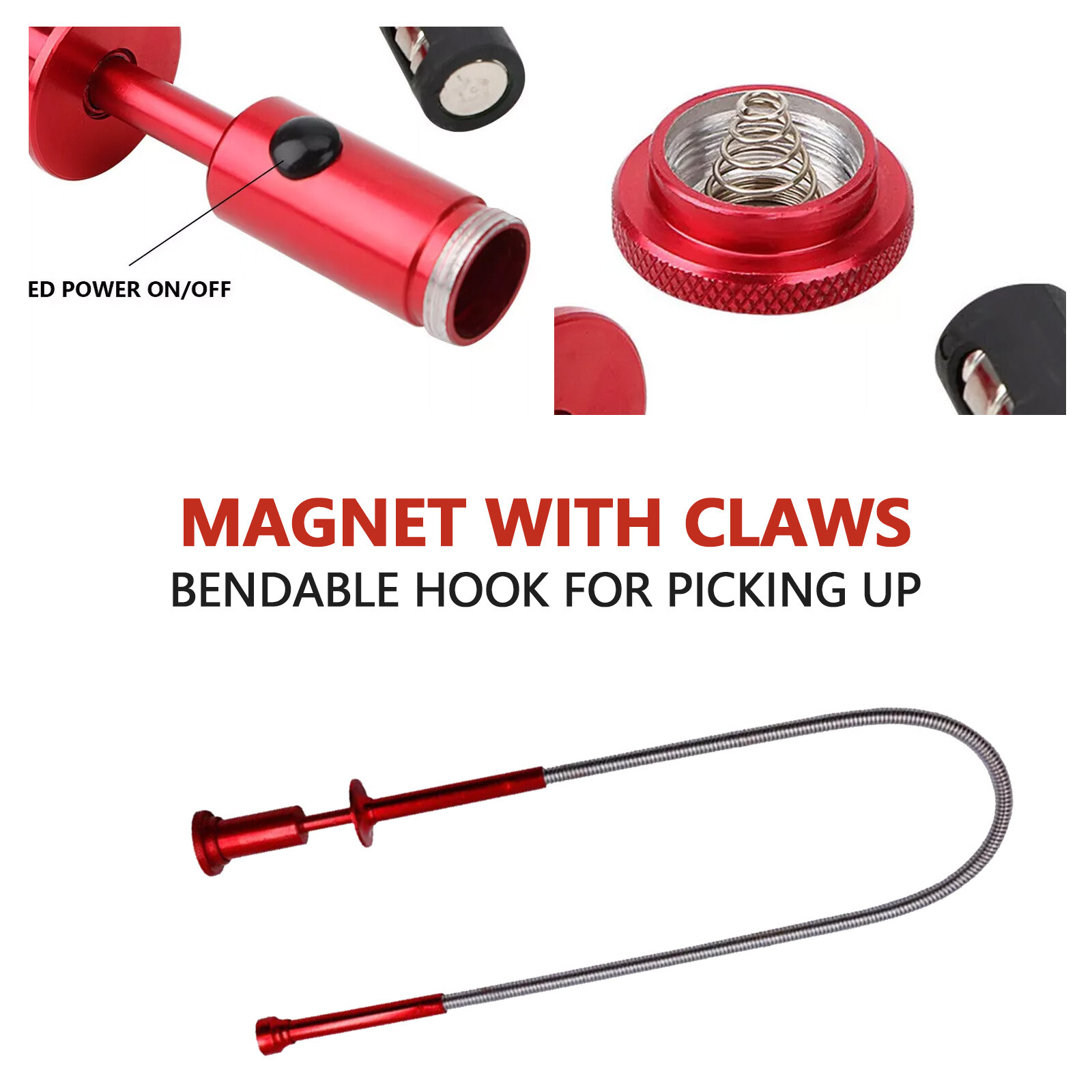 24" LED Magnetic Flexible Mechanic Claw Pick-Up Tool Spring Loaded Parts Grabber gallery