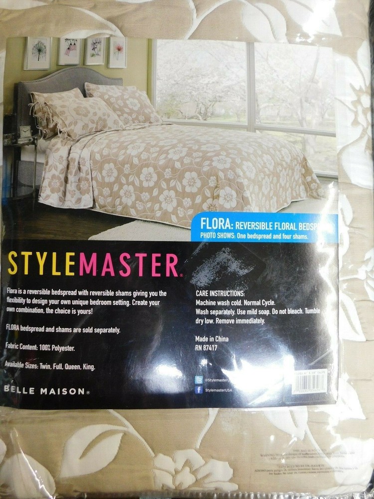 Stylemaster Flora Reversible Bedspread Only, Twin,Taupe