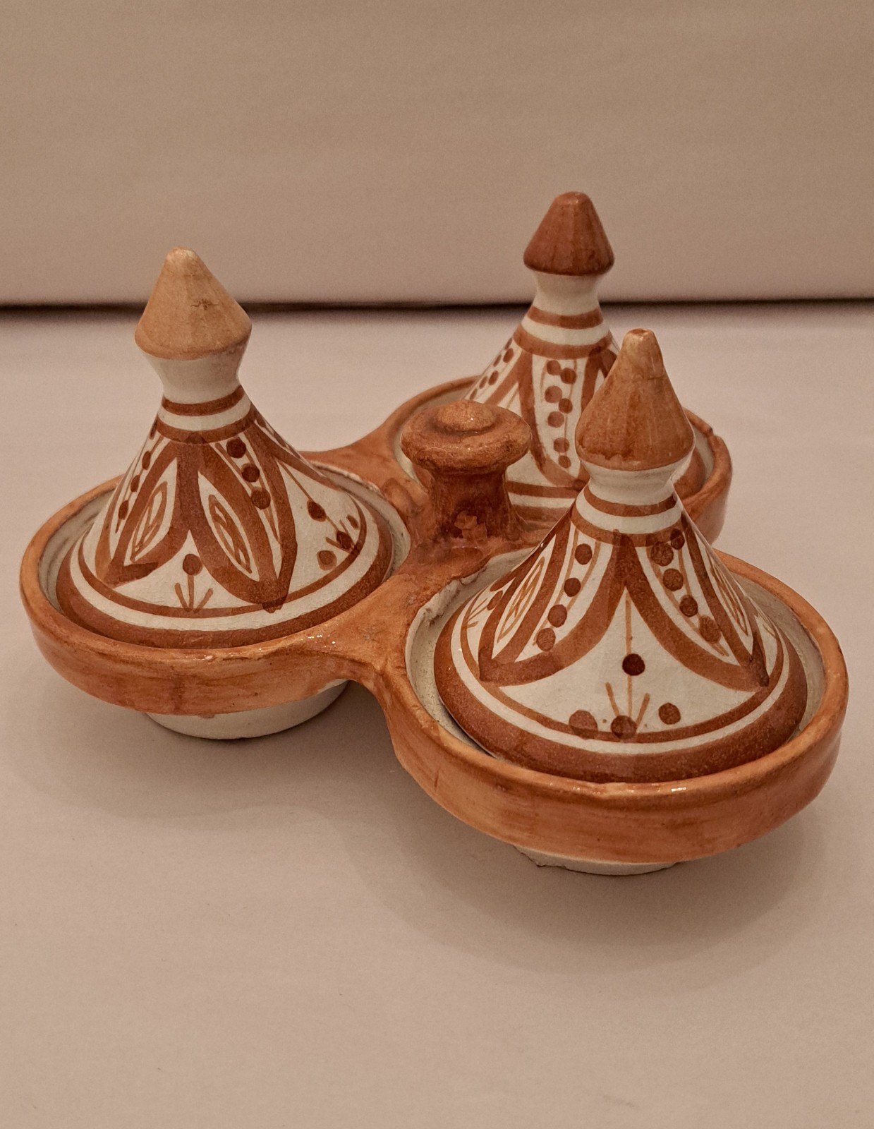 Moroccan Pottery Hand Painted Mini Three Section Spice Tagine w/Lids gallery