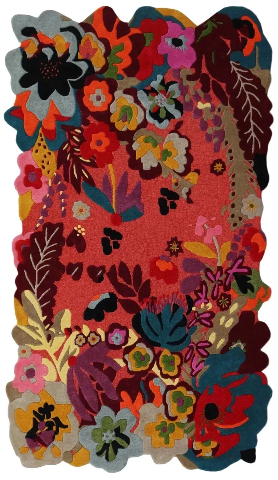 New Floral Red High & Low Pile Modern Hand-Tufted 100% Wool Area Rug Carpet gallery