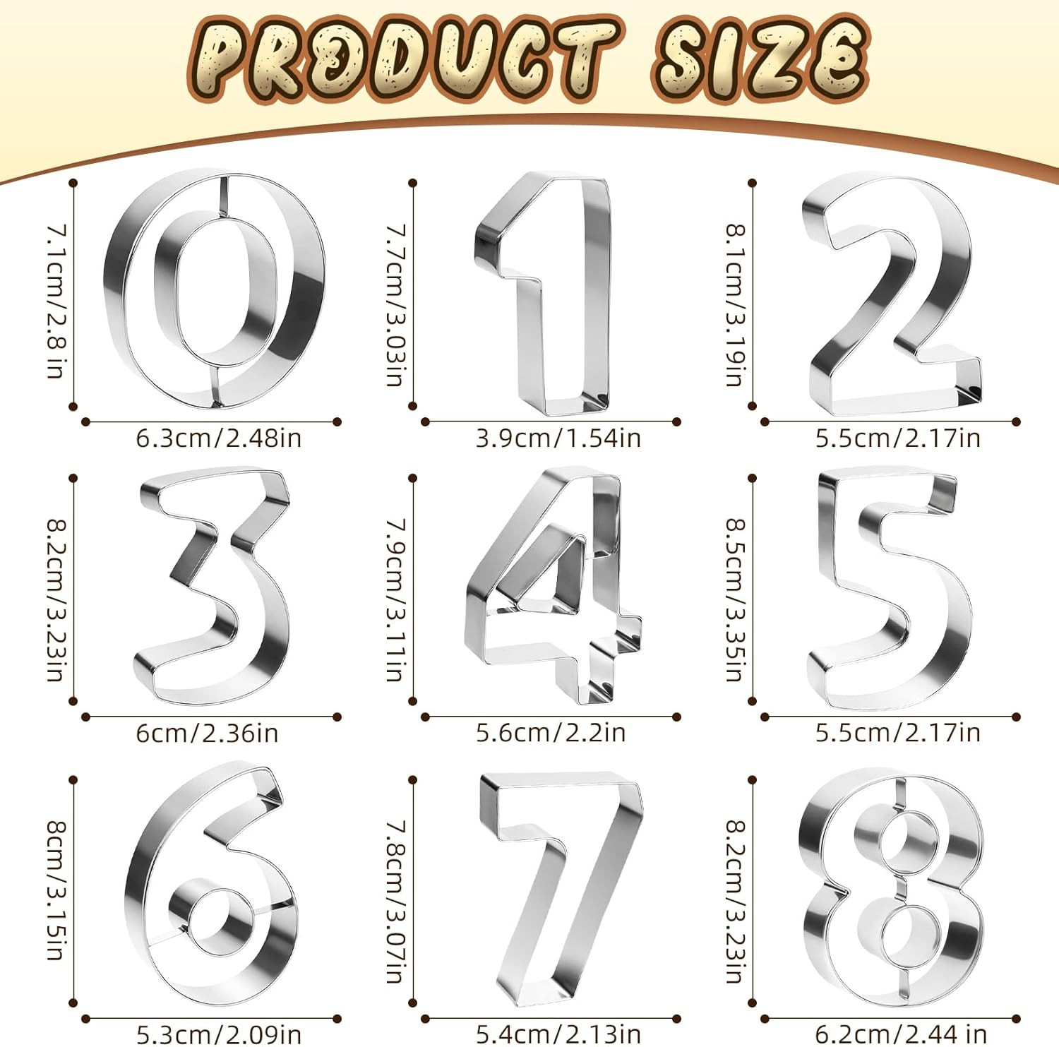 9 PCS Number Cookie Cutters Set, 3 Inches 0-8(6 Reverses to 9) Stainless Steel C gallery