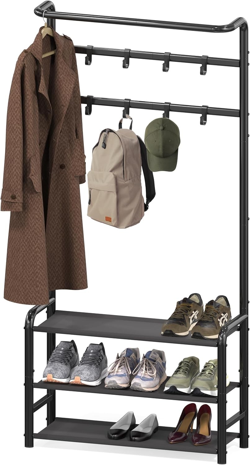 Coat Rack with Storage Shelf, Freestanding Hall Tree with Hooks for Entryway, gallery
