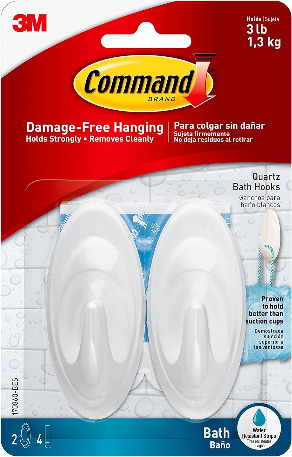 3M Command 2 Quartz Bath Hooks & 4 Adhesive Strips Per Pack Max 3 lb 1 Pack gallery