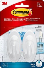 3M Command 2 Quartz Bath Hooks & 4 Adhesive Strips Per Pack Max 3 lb 1 Pack