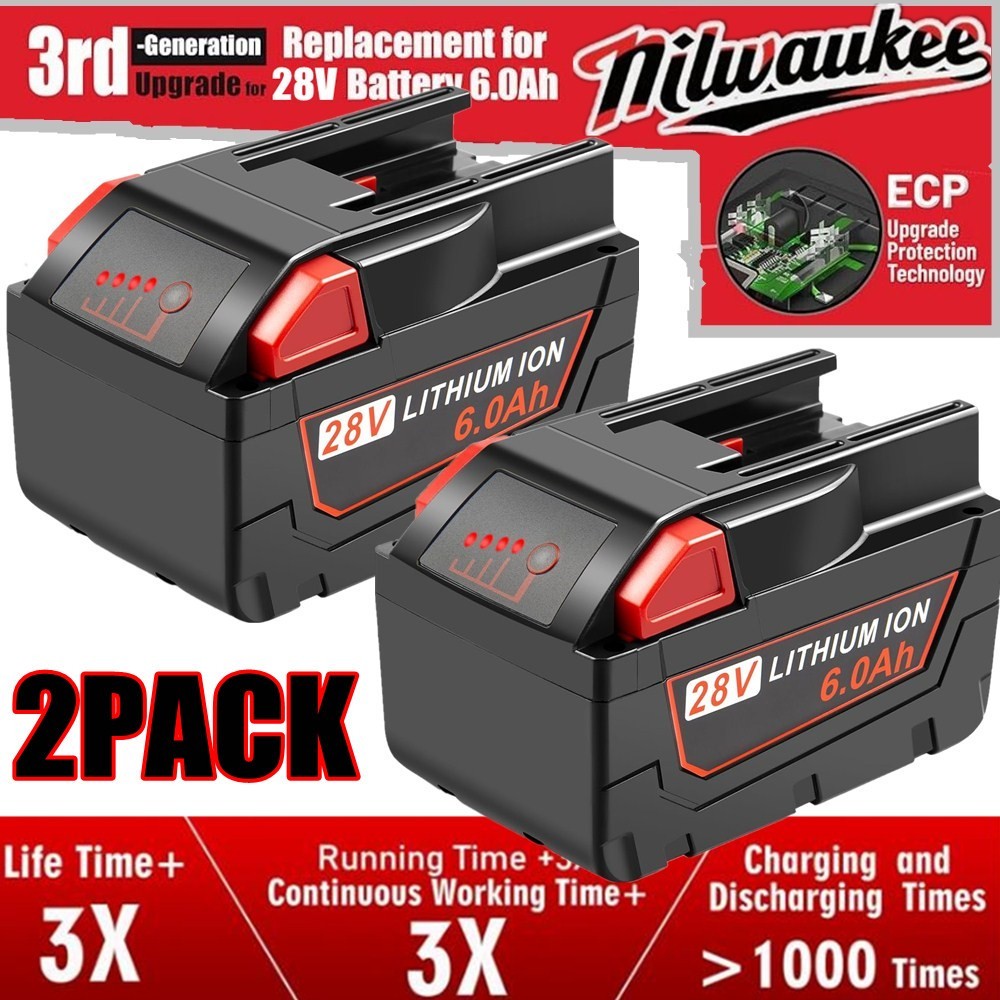2PACK 28V 6.0Ah Li-ion Battery For Milwaukee For M28 V28 48-11-2830 48-11-2850 gallery