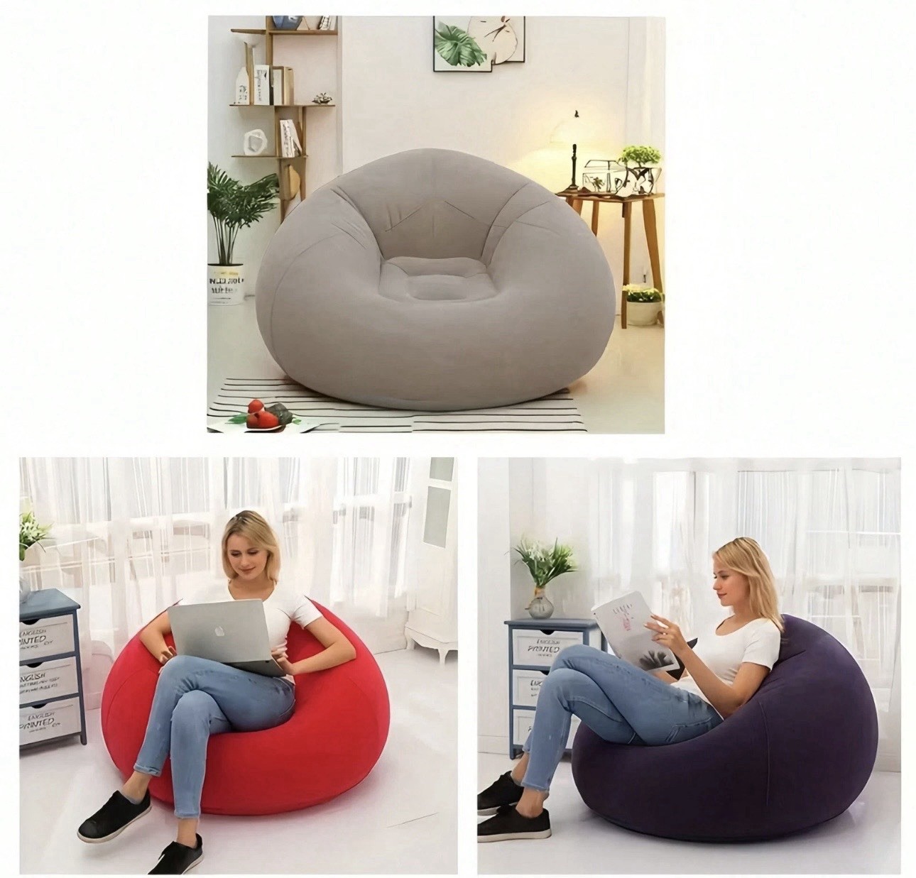 1pc Inflatable Slouchy Chair Portable Foldable Single Person Slouchy Sofa Brown gallery
