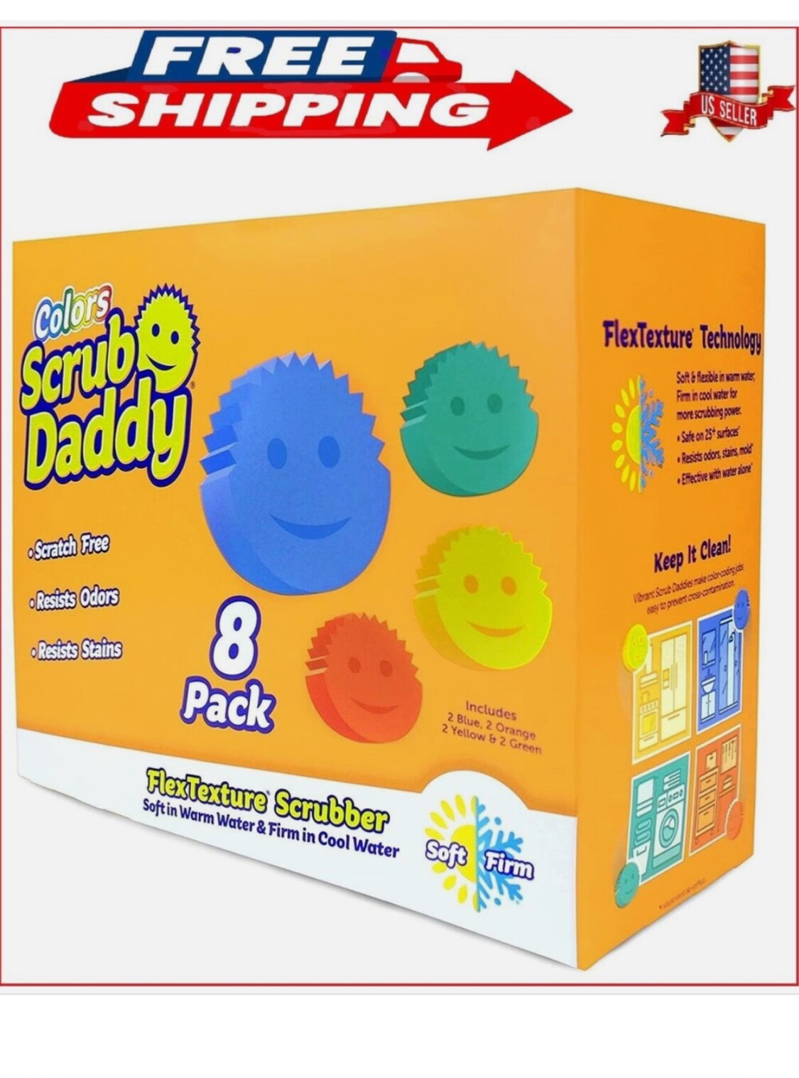 Scrub Daddy Colors Flex Texture Scrubber Sponges, 8 Pack gallery