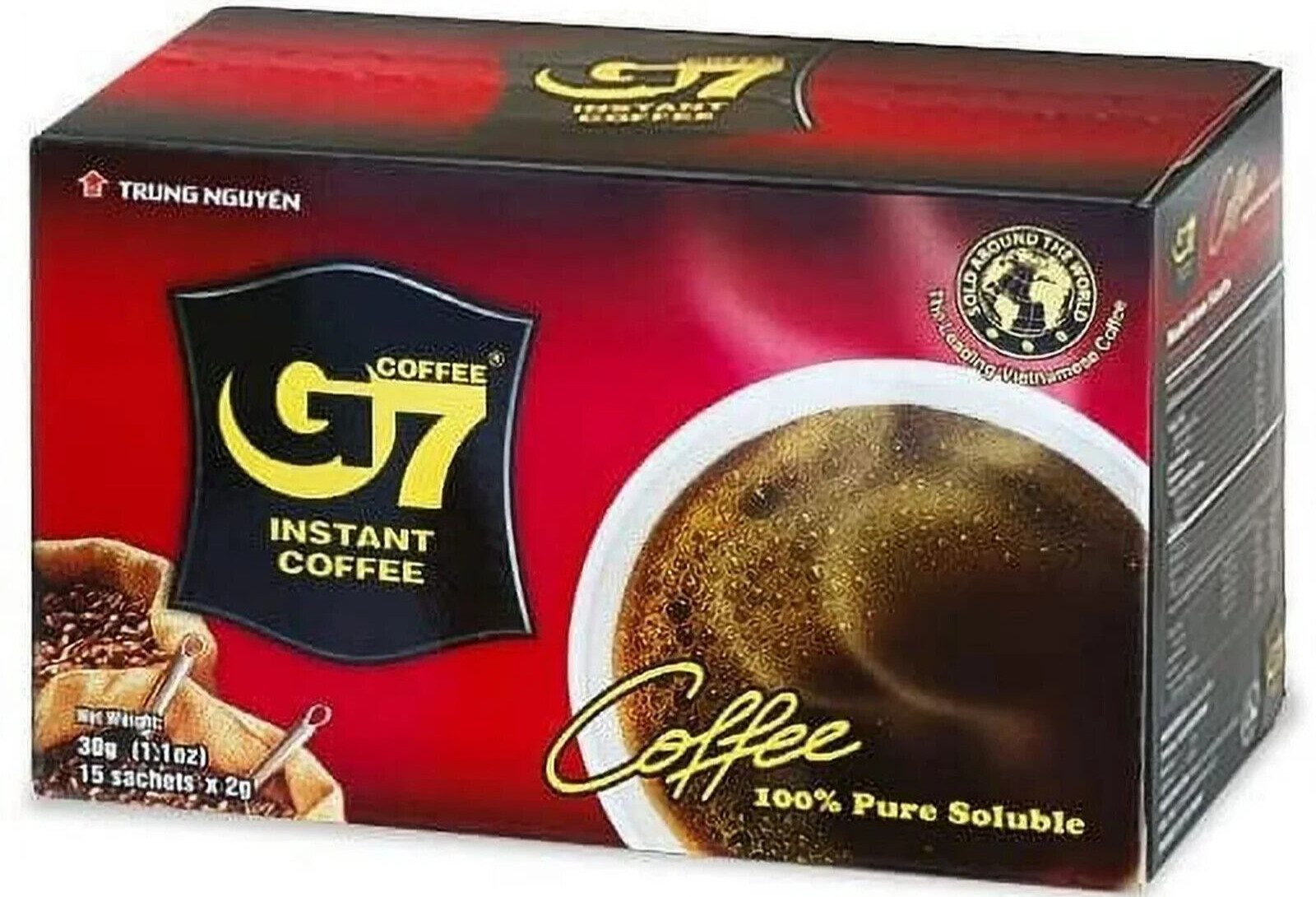 G7 100% Pure Black Instant Vietnamese Coffee 15 Sachets x 2g~Exp 12/15/2025 gallery
