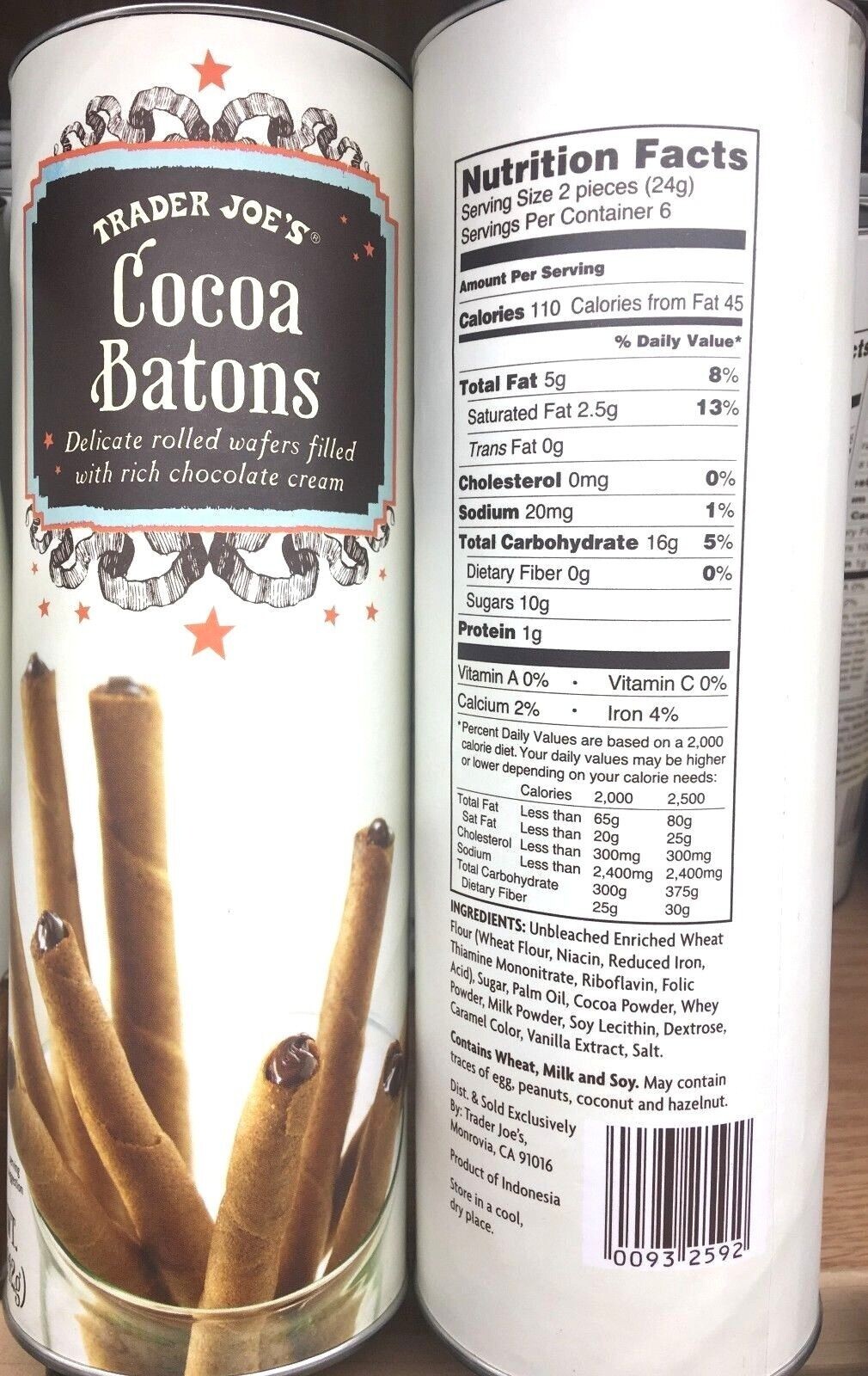 2 Packs Trader Joe's Cocoa Batons Chocolate Cream Wafers 5 oz Each Pack gallery