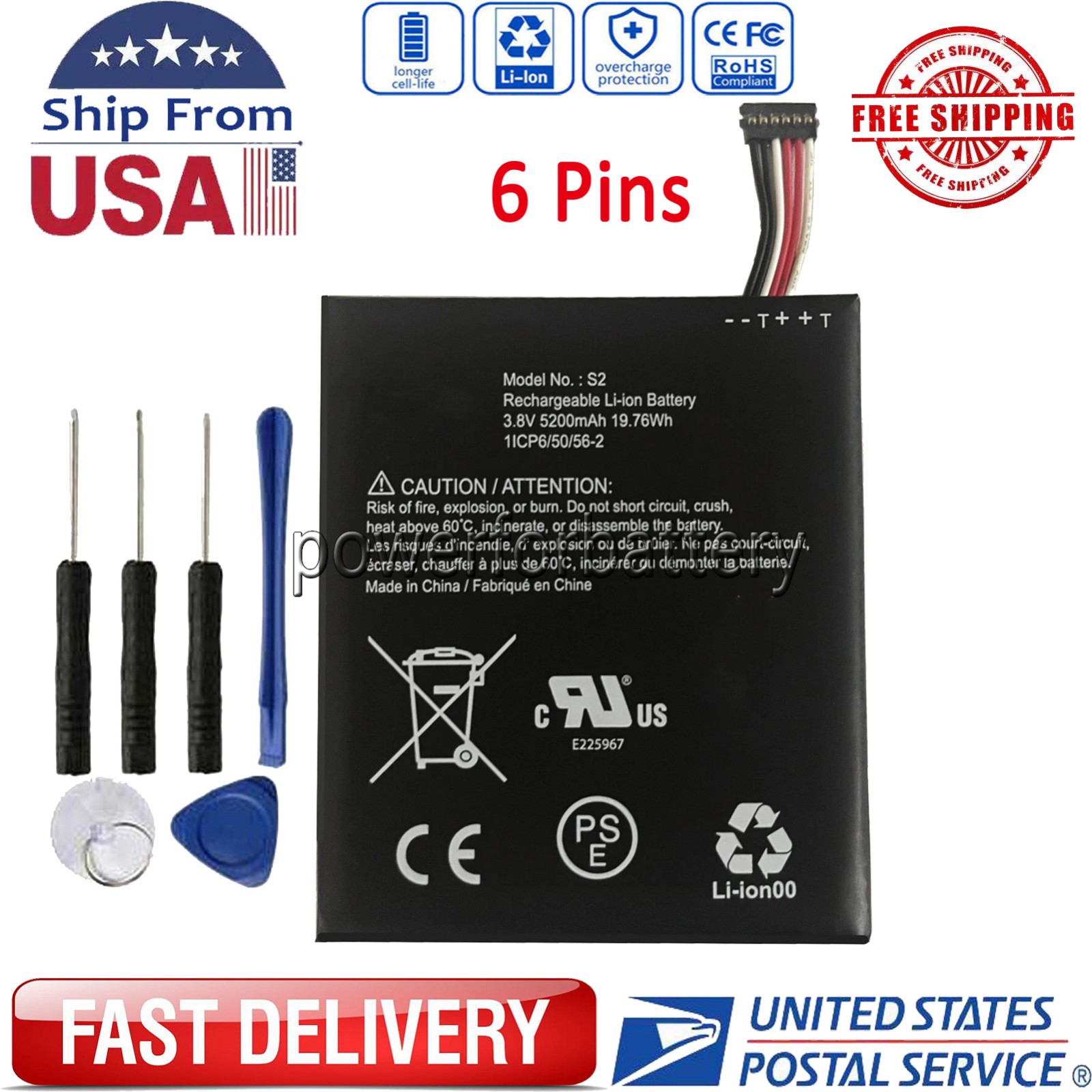 6-Pin 3.8V 5200mAh Repalcement S2 Battery For Ring Video Doorbell 2nd Generation gallery
