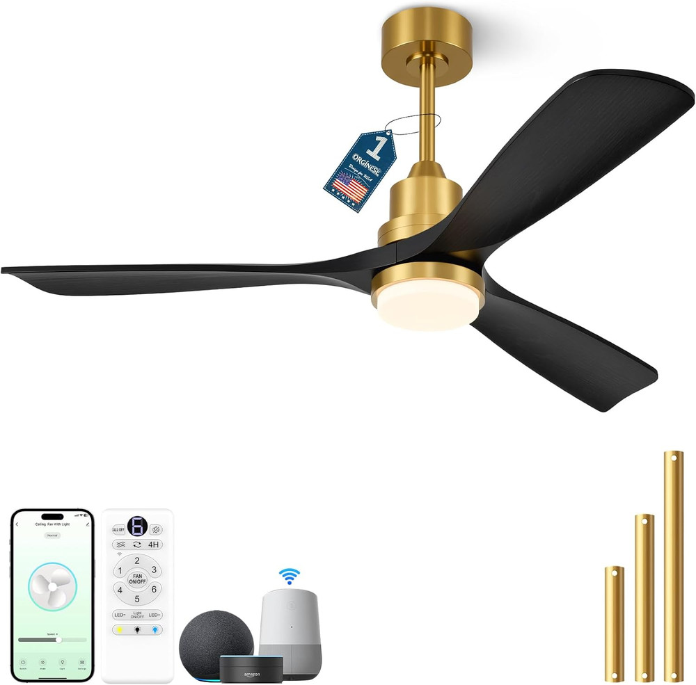 60" Smart Ceiling Fan with Lights, Alexa Compatible, Quiet DC Motor, Black/Gold