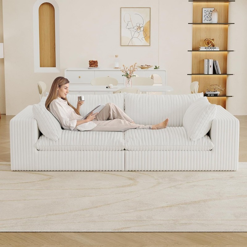 78.8" Comfy Modular Sectional Sofa Cloud Loveseat Corduroy Couch with Deep Seat gallery