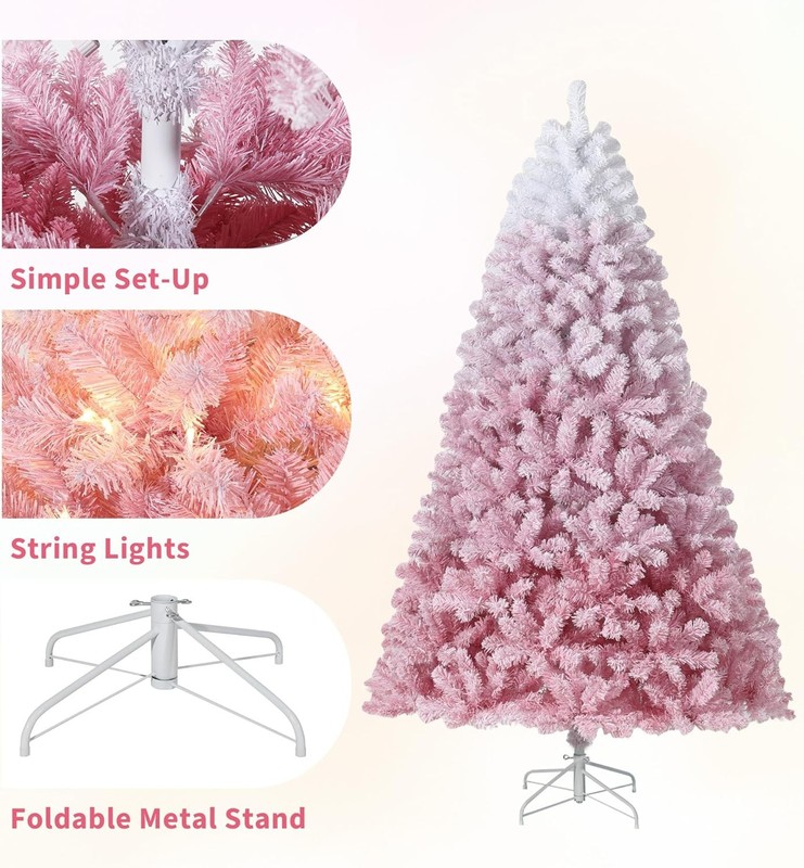 4-9ft PreLit Artificial Christmas Tree Pink with 450 LEDs Lights Xmas Decoration gallery