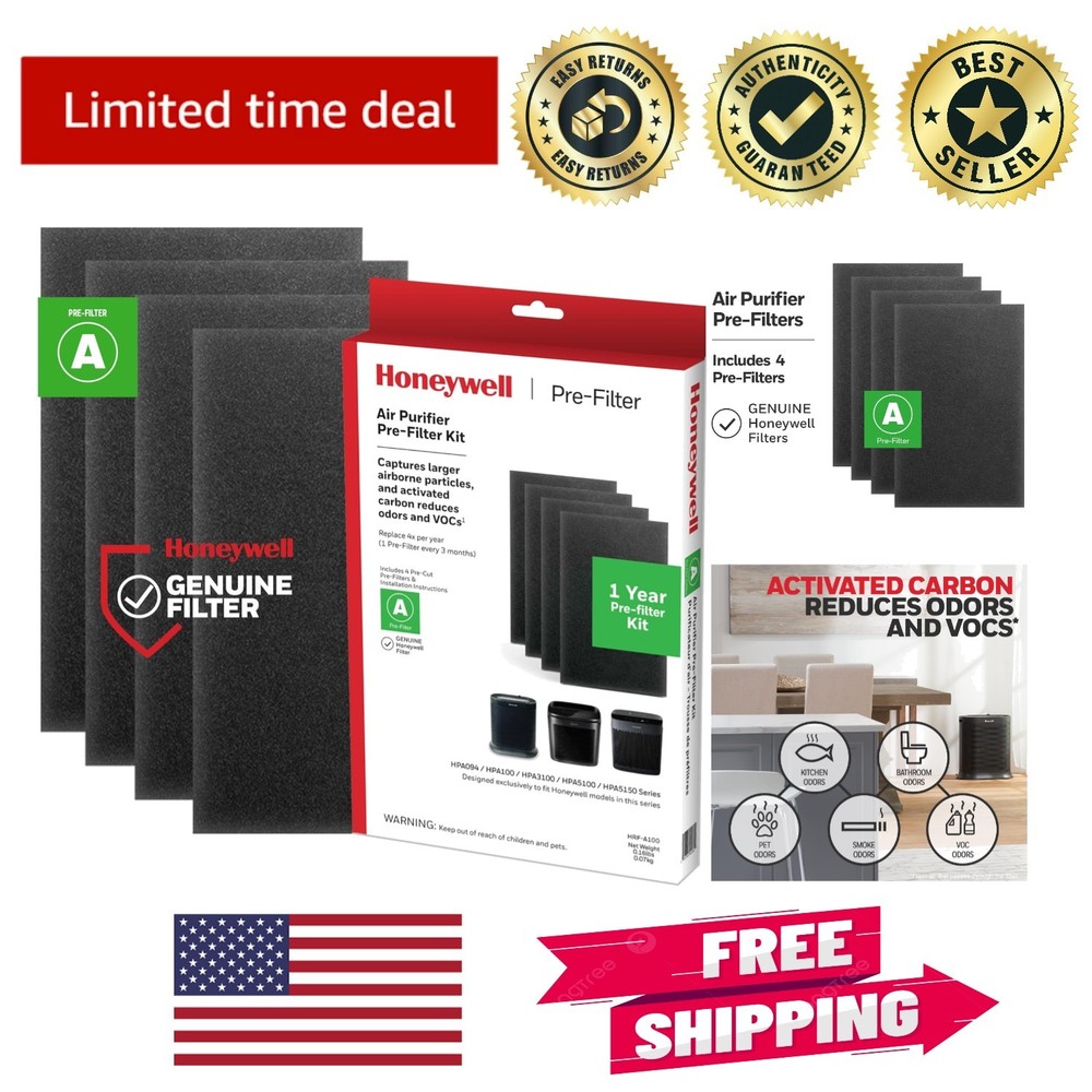 4-Pack Air Purifier Pre-Filter Kit - Honeywell Compatible Odor-Reducing Filter