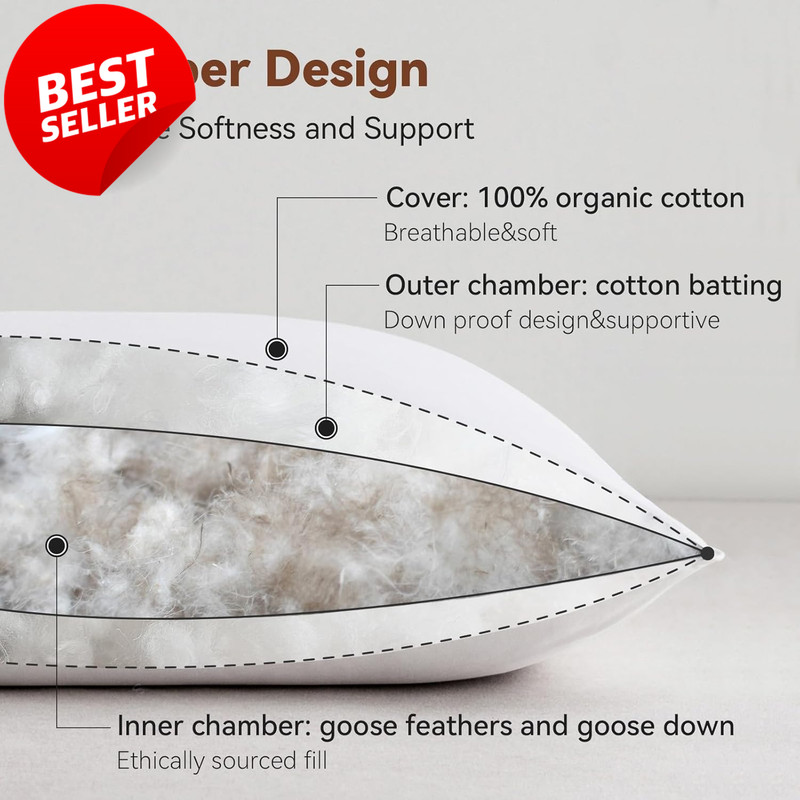 Luxury Down Feather Pillow Standard 20x26" Soft Hotel Bed Cotton Cover - US gallery