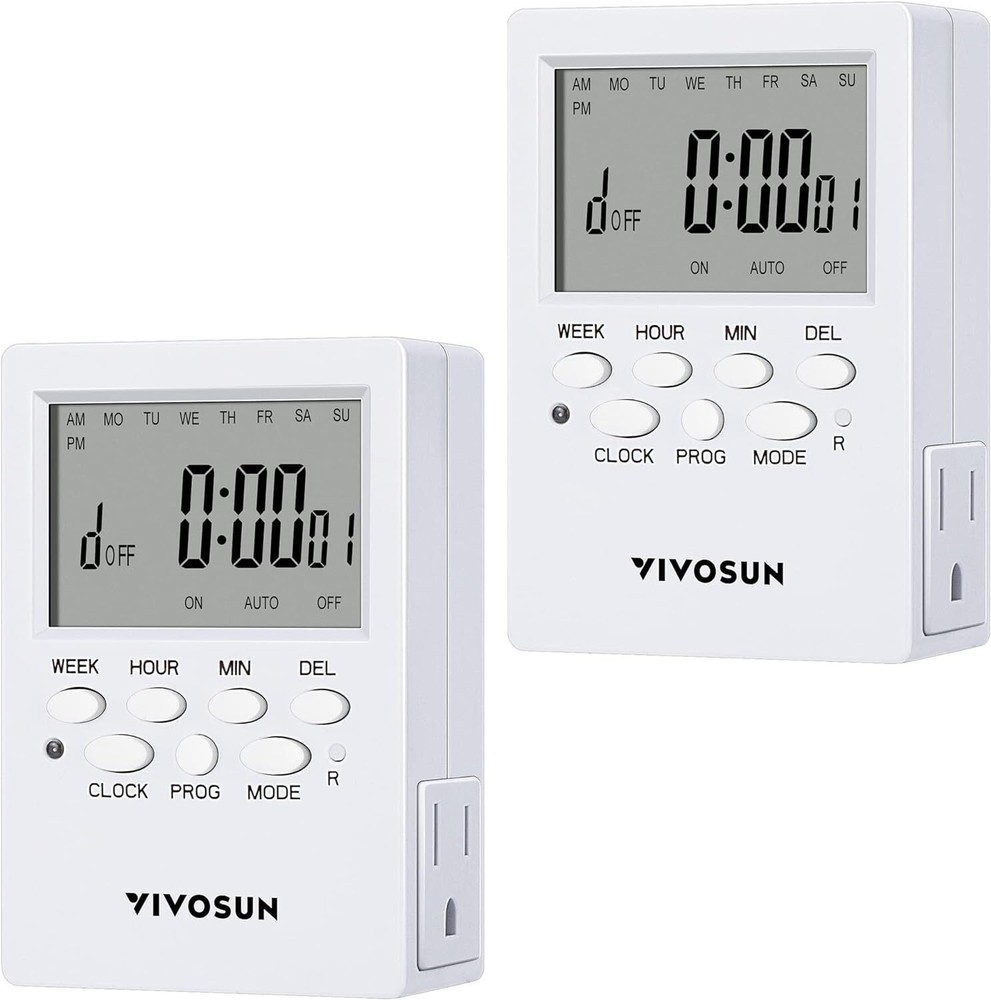 2pcs 7Day Timer Digital Programmable Electric Timer Indoor w/ Dual Outlet Switch