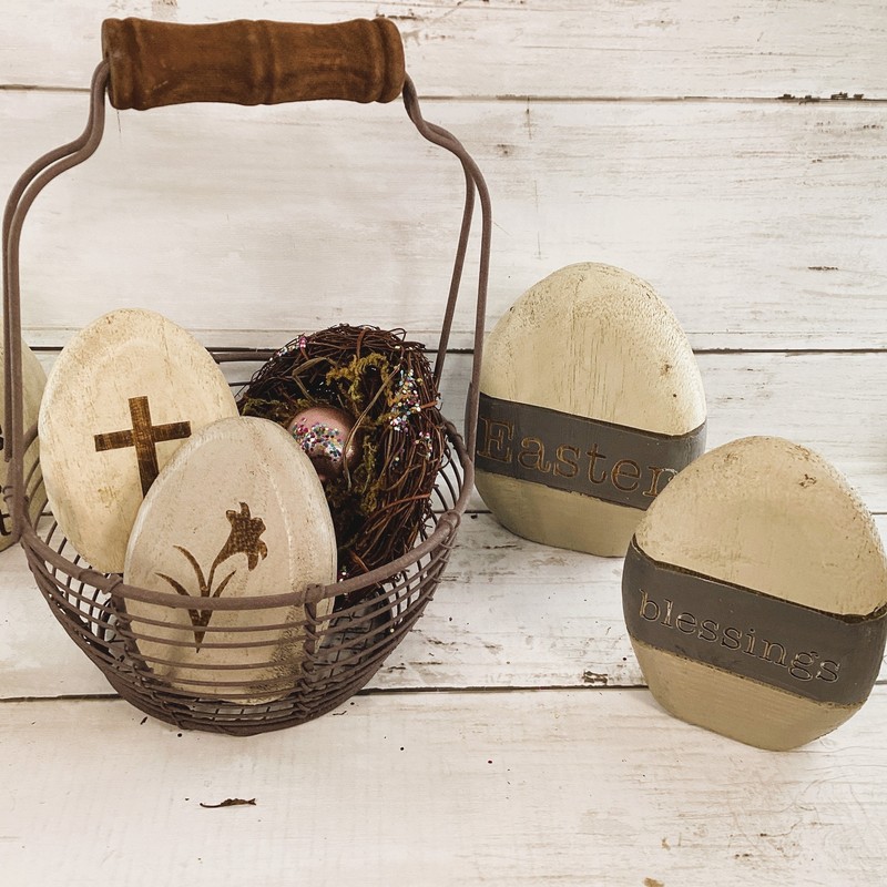 CWI Easter Decor - Prim Egg Basket Wood Eggs Birds Nest gallery