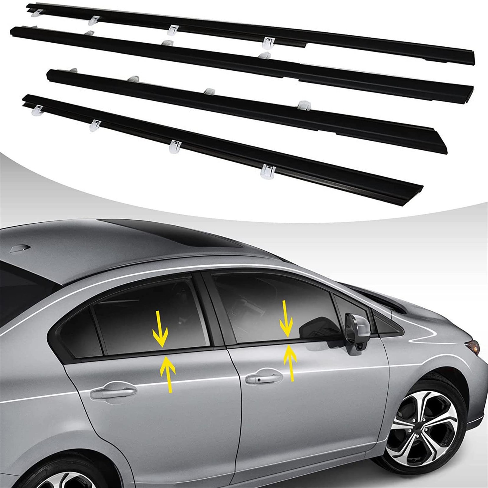4PCS Weatherstrip Window Moulding Trim Seal Belt Replacement for Civic 2012-2015 gallery