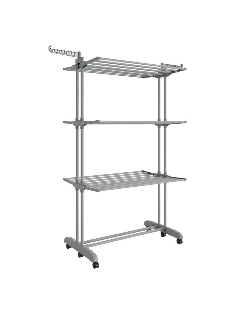 SONGMICS 4-Tier Foldable Laundry Drying Rack 68.1" Stainless Steel Rolling gallery