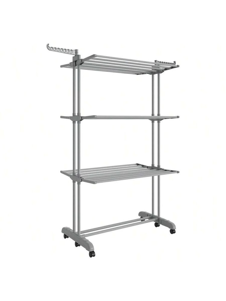 SONGMICS 4-Tier Foldable Laundry Drying Rack 68.1" Stainless Steel Rolling