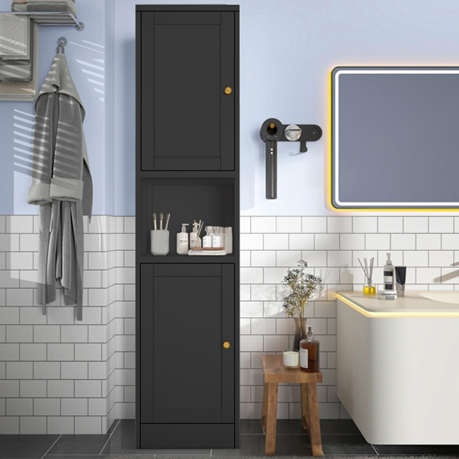 Elegro 67" Modern Metal Bathroom Storage Cabinet,6-Tier Freestanding Linen Tower gallery