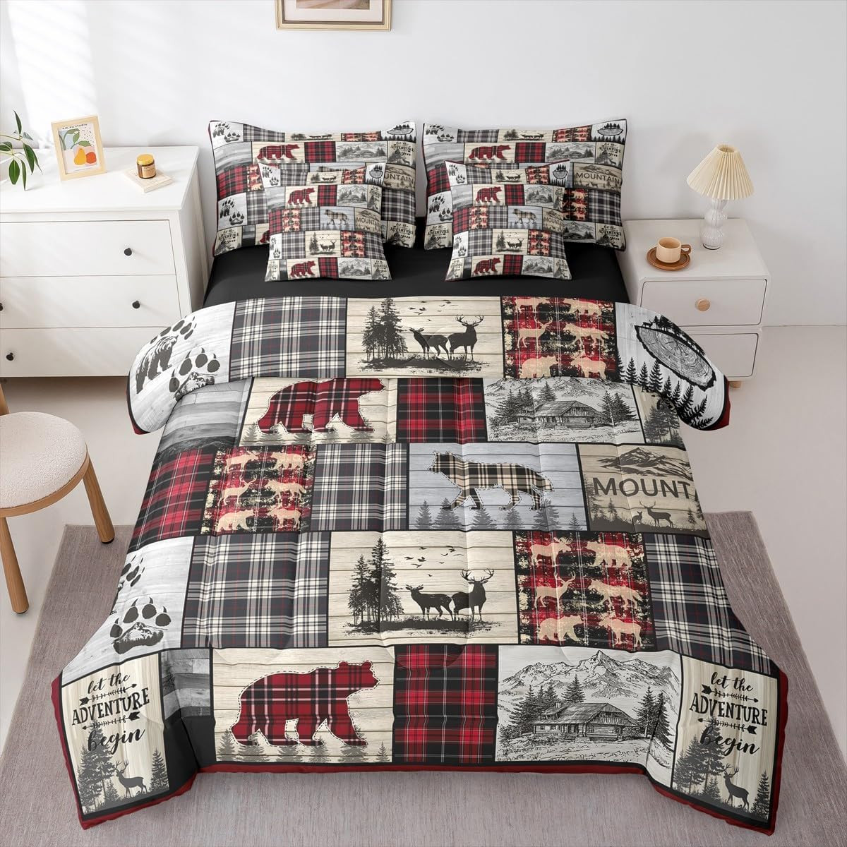 Rustic Cabin Queen Comforter Set 7 Piece Red Black Farmhouse Buffalo Plaid Beddi gallery
