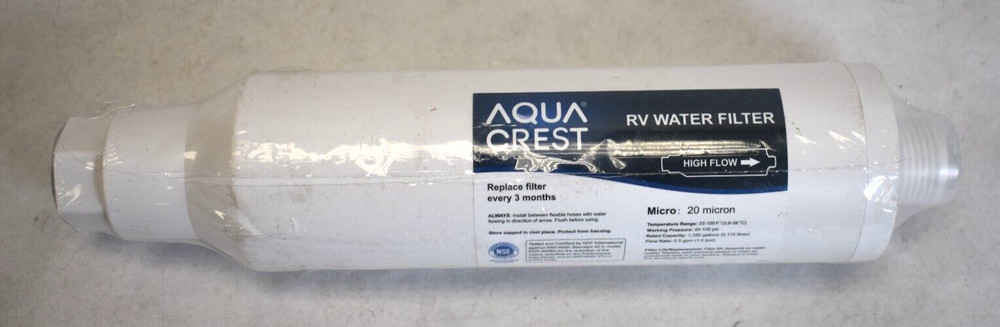 Aqua Crest RV Water Filter Inline Water Filter 3 Month High Flow Filter