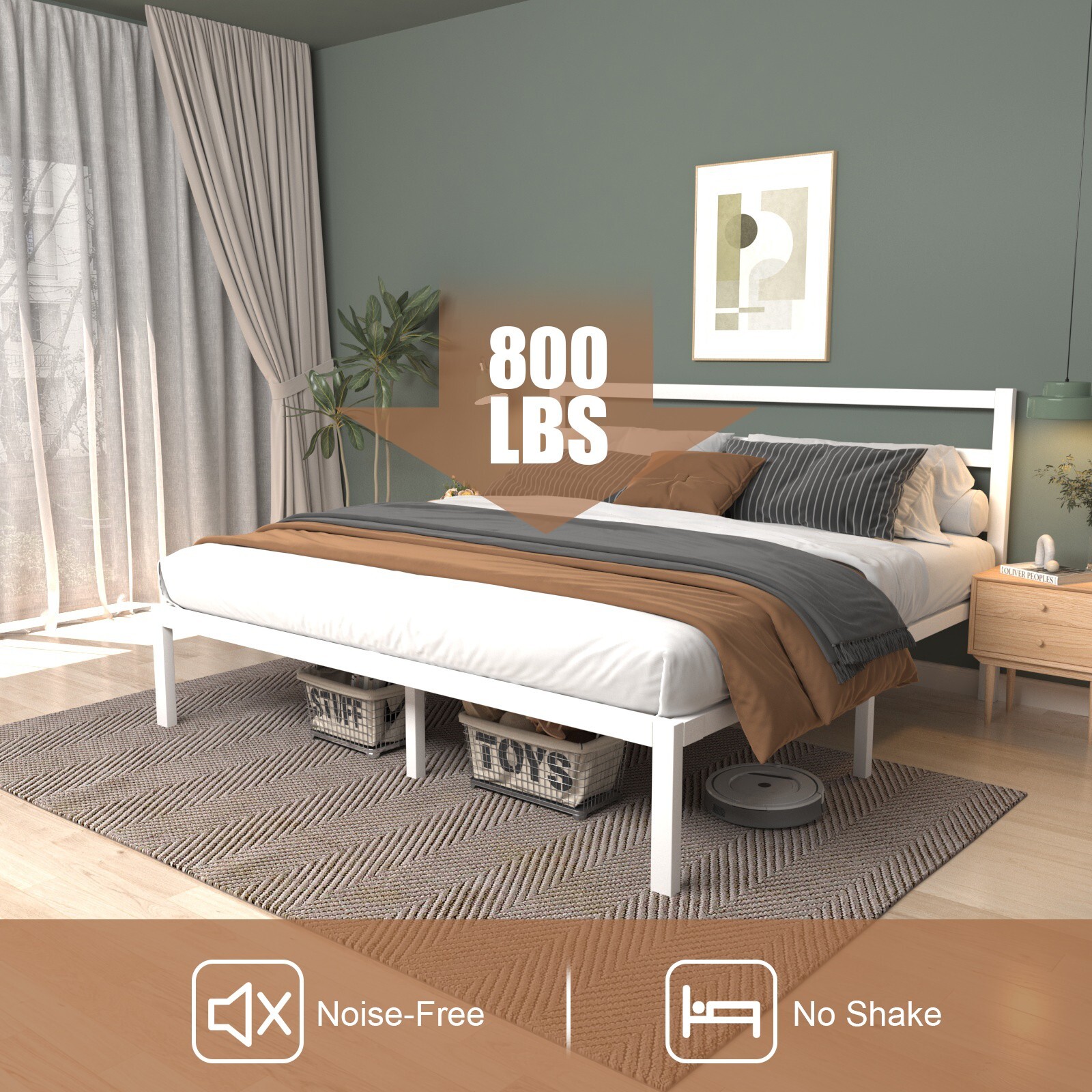 Metal Platform Bed Frame Twin/Full/Queen/King with White Headboard Easy Assembly gallery