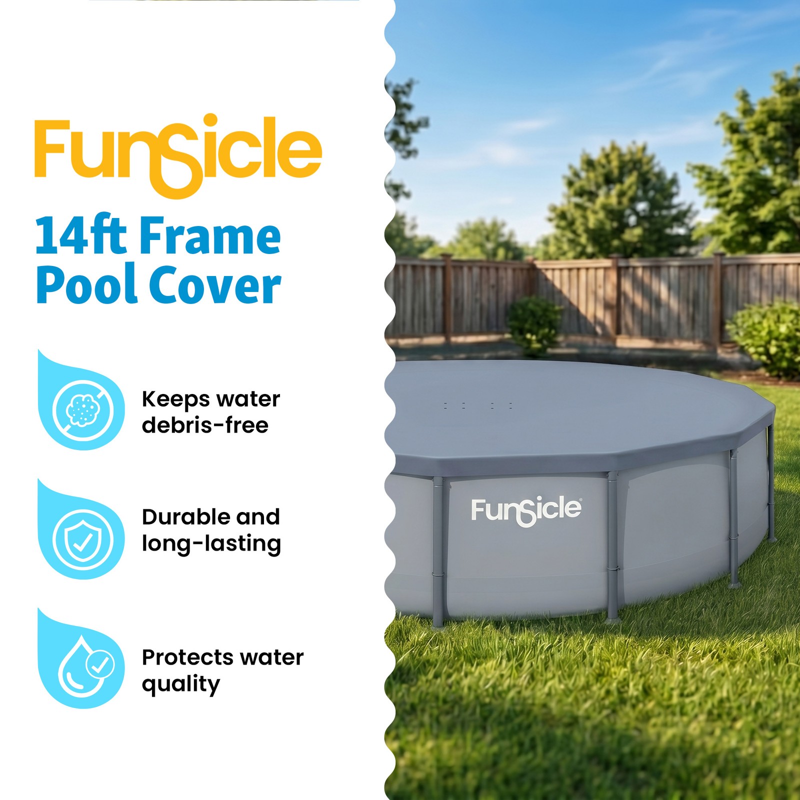 Funsicle 14 Foot Durable Round Pool Cover for Oasis and Activity Pools, Gray gallery
