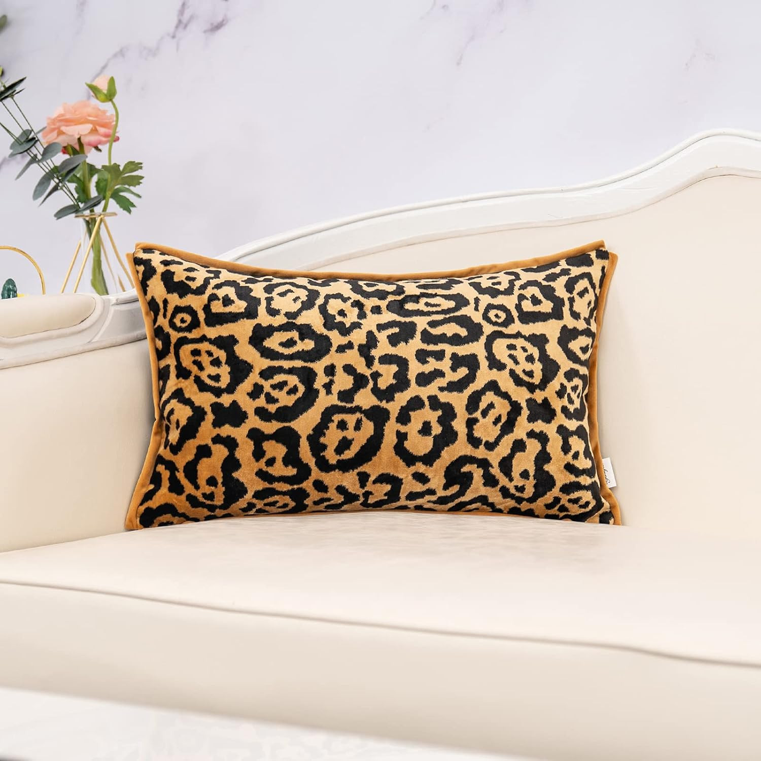 Black and Gold Rectangle Pillow Cover Cut Velvet Leopard Print Cushion Cover Lux gallery