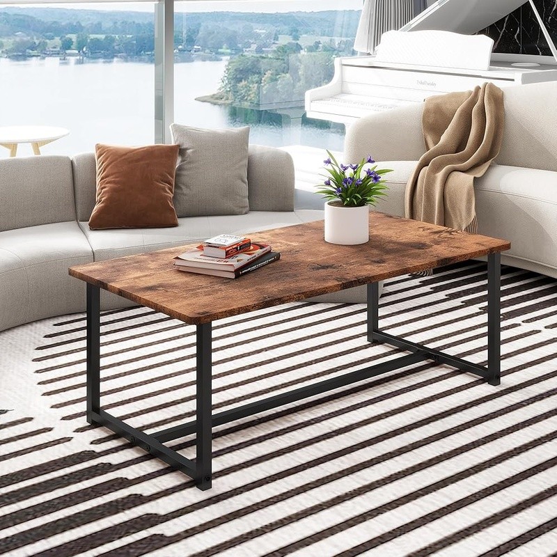 Sturdy Engineered Wood Coffee Table Metal Frame Compact Living Room Furniture US gallery