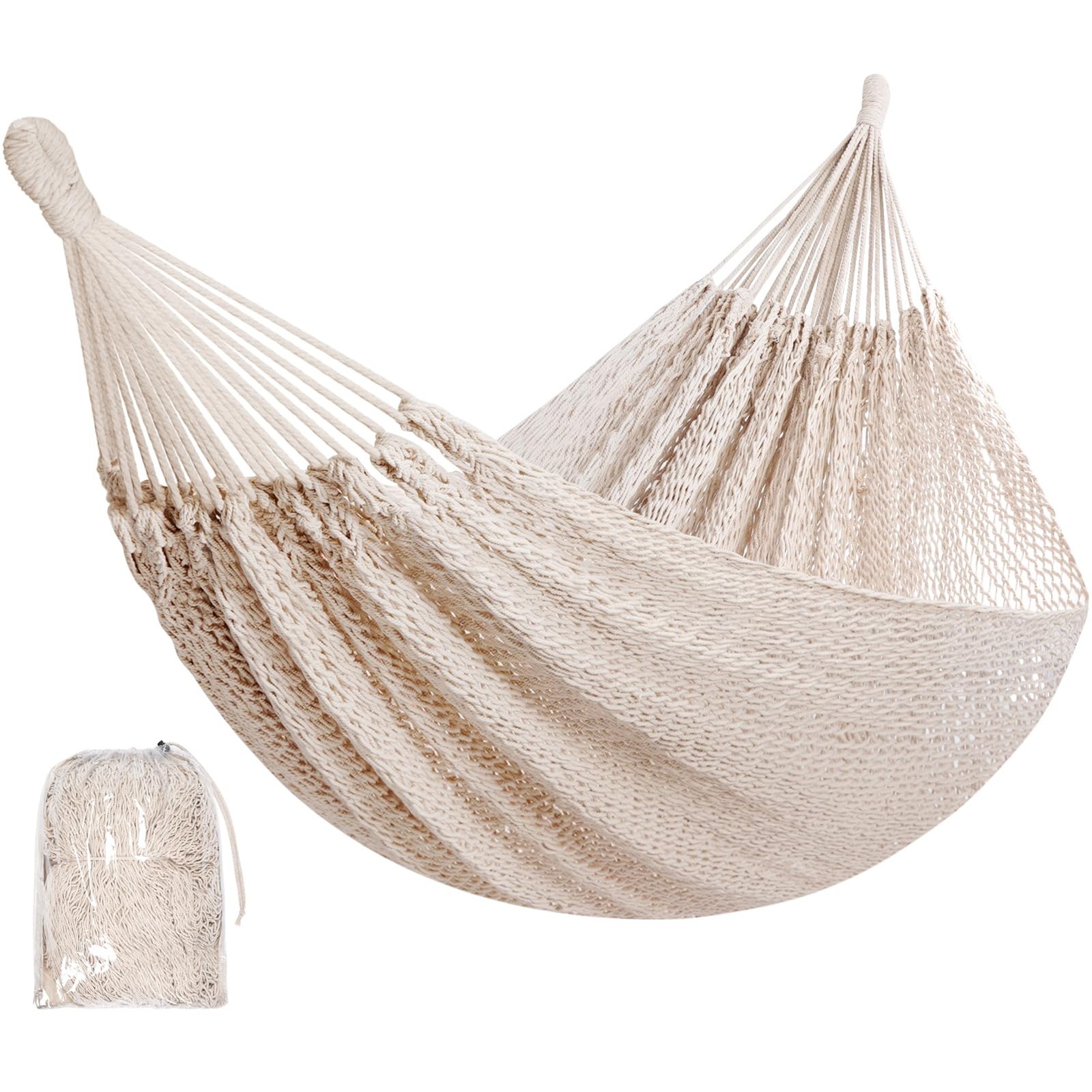 Handwoven Mayan Hammock - Portable Family Hammock with Carry Bag Beige gallery