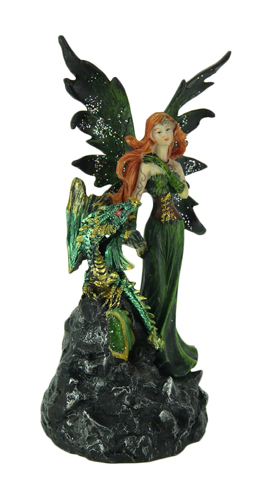 Emerald Green Fairy And Dragon LED Lighted Geode Statue gallery