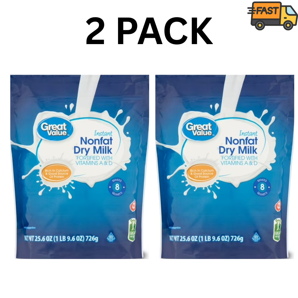 (2 Pack) Great Value Instant Nonfat Dry Milk 25.6 oz Bag Powdered Milk Long Shel gallery