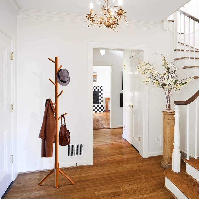 Coat Rack Adjustable beech coat racks stand Freestanding Coat Tree w/ 3 Sections gallery