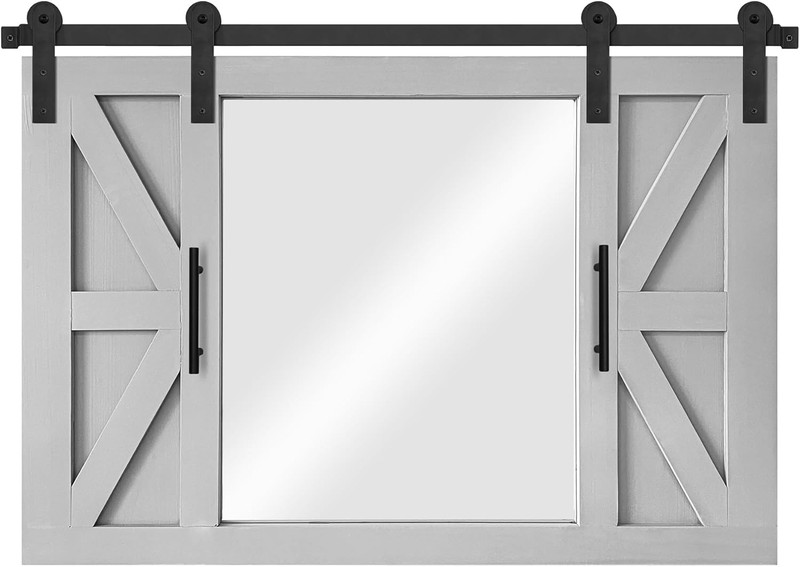 Rustic Grey Barn Door Mirror - 37" X 26" Farmhouse Wall Decor for Any Room gallery
