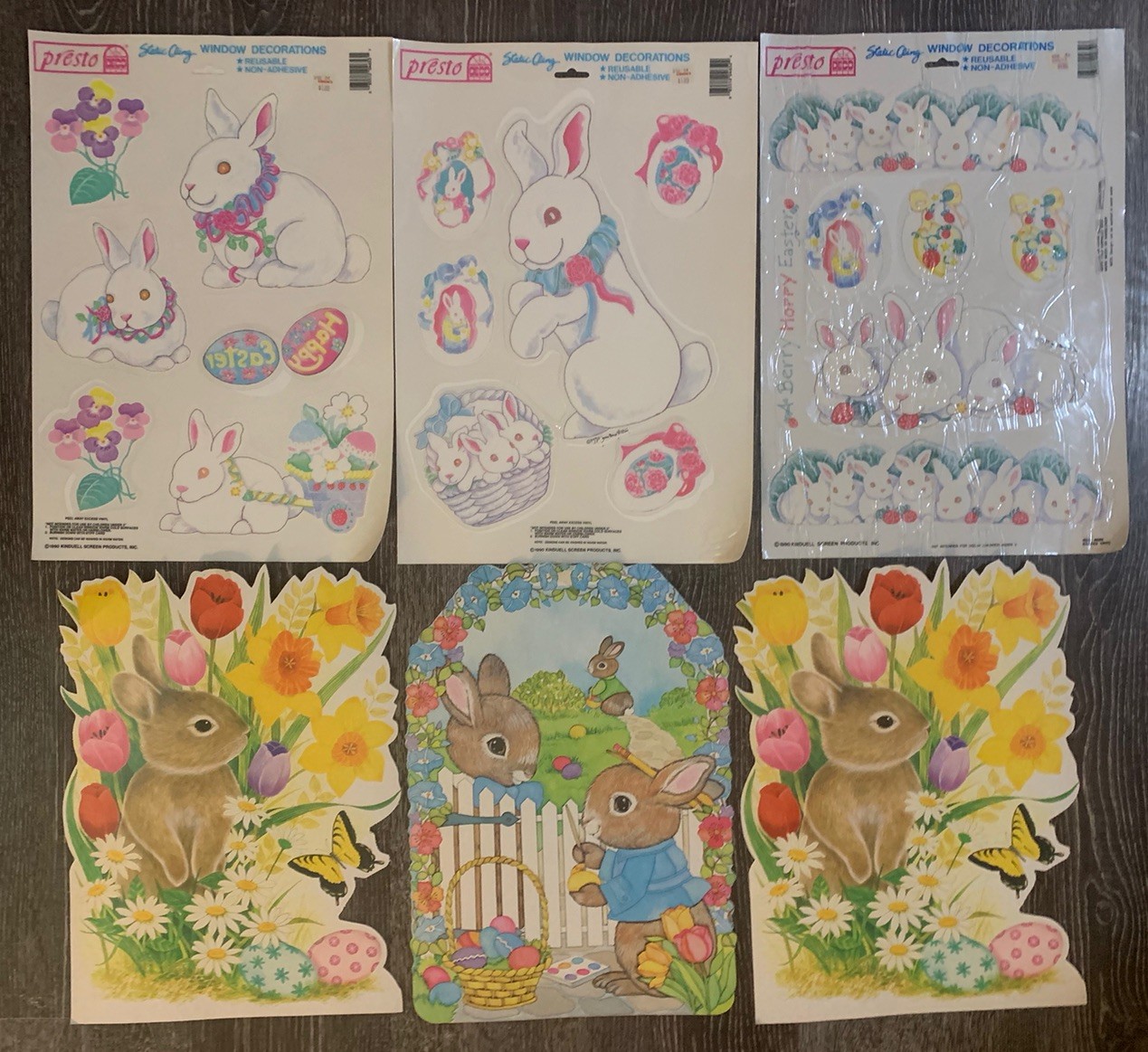 Vintage 90s Easter Decorations Static Cling Easter Bunny Lot Of 6 gallery