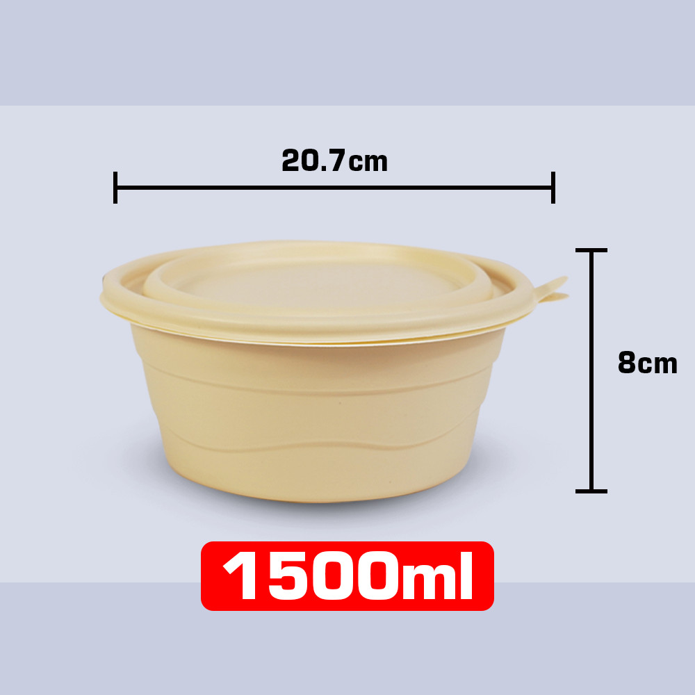 Biodegradable Cornstarch Takeout Bowls with Lids 51oz Extra Large Container K3-1 gallery
