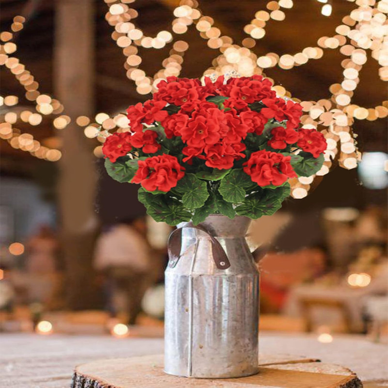 2 Pcs Artificial Geraniums Silk Flowers Outdoor Artificial Red Geranium Bush Fa gallery