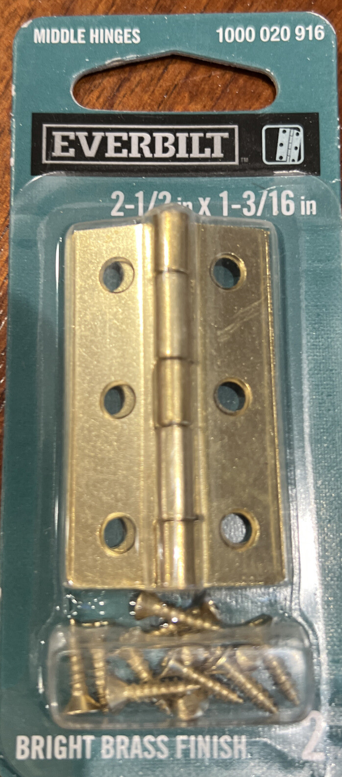 Everbilt 2" x 1-3/16" Cabinet Chest Box Middle Hinges Bright Brass Finish 2 Pack gallery