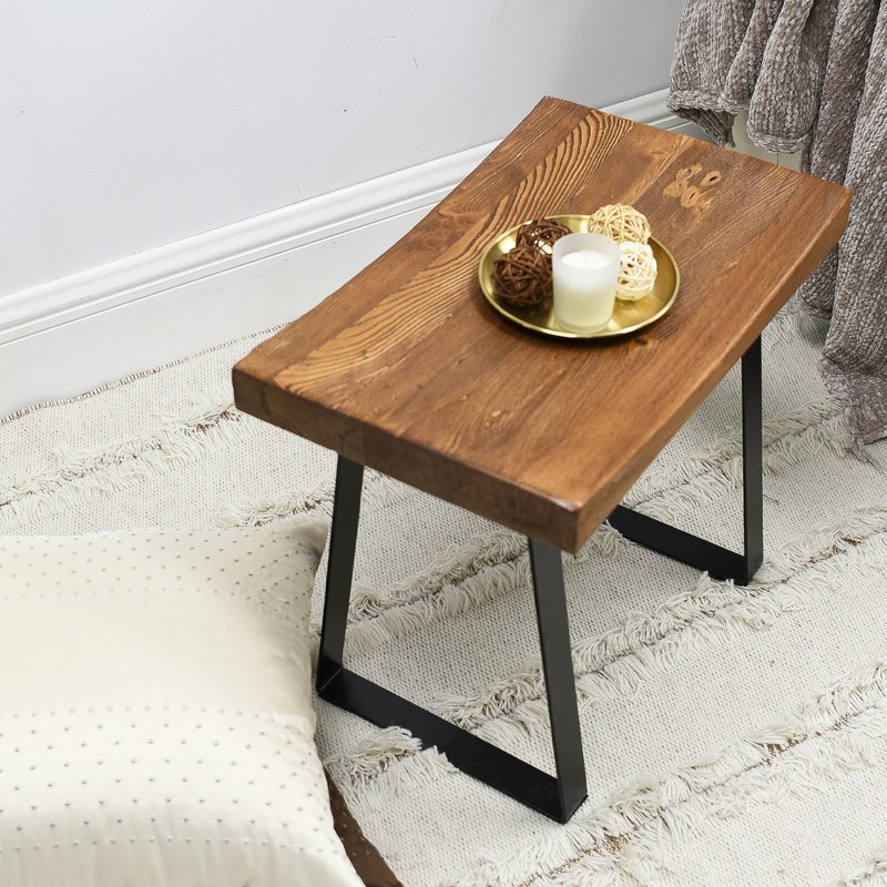 GREENAGE Rustic Old Pine Wood Bench with Metal Legs 19"L x 12" W x 17" H gallery