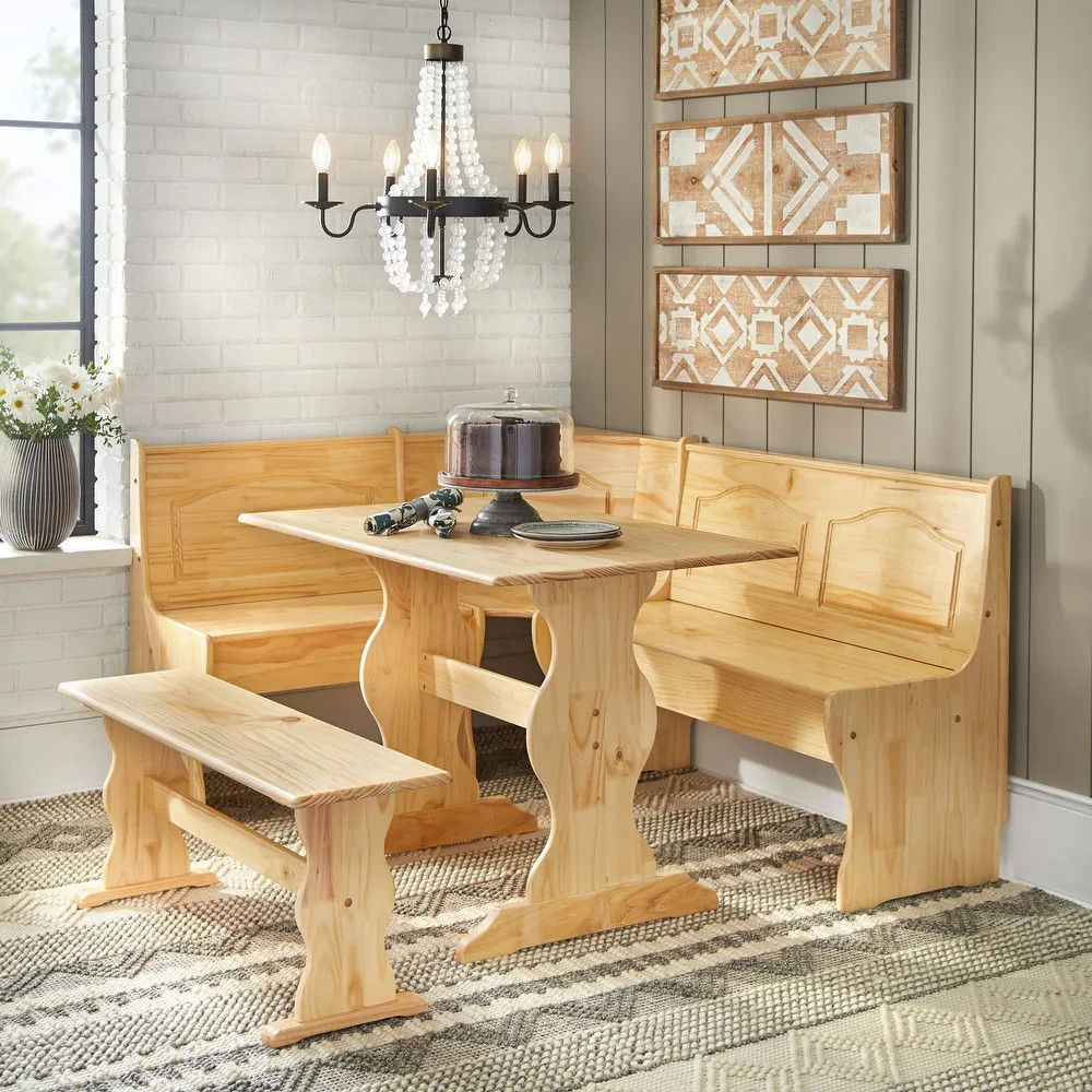 Country Style Nat Finished Corner Nook Dining Set Table Bench Solid Wood Pine gallery