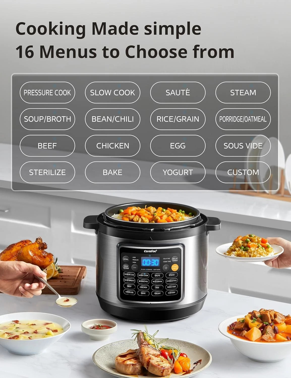 COMFEE’ 16-in-1 Electric Pressure Cooker with Non-Stick Pot for Yogurt, Rice, Sl gallery