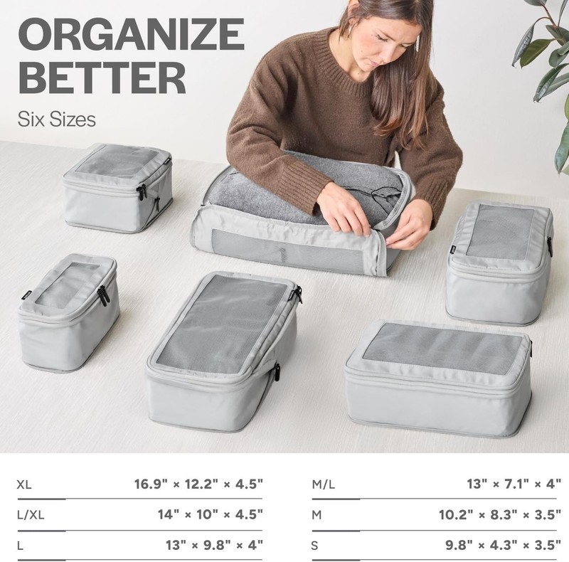 Aerotrunk Compression Packing Cubes for Travel - Luggage Organizer Bags - 6-Pack gallery